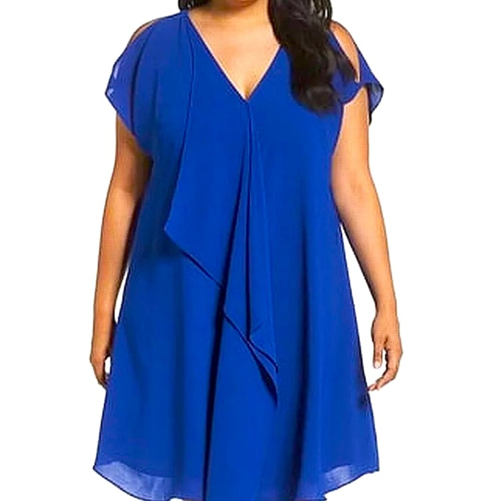 Adriana Papell Royal Blue Ruffled Flutter Cocktail Formal Dress